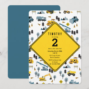 Invitation Blue Construction Camions Site Thème Anniversaire 