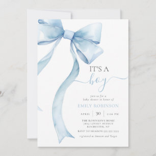 Invitation Blue Coquette Bow C'est un Baby shower de garçon E