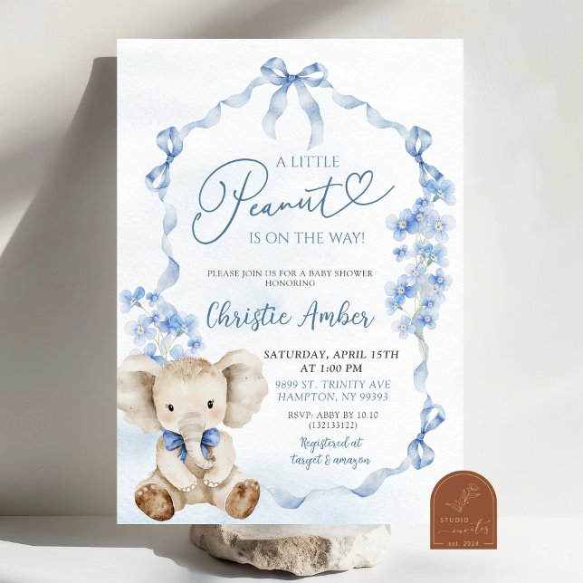 Invitation Blue Coquette Elephant Little Peanut Baby shower (Créateur téléchargé)
