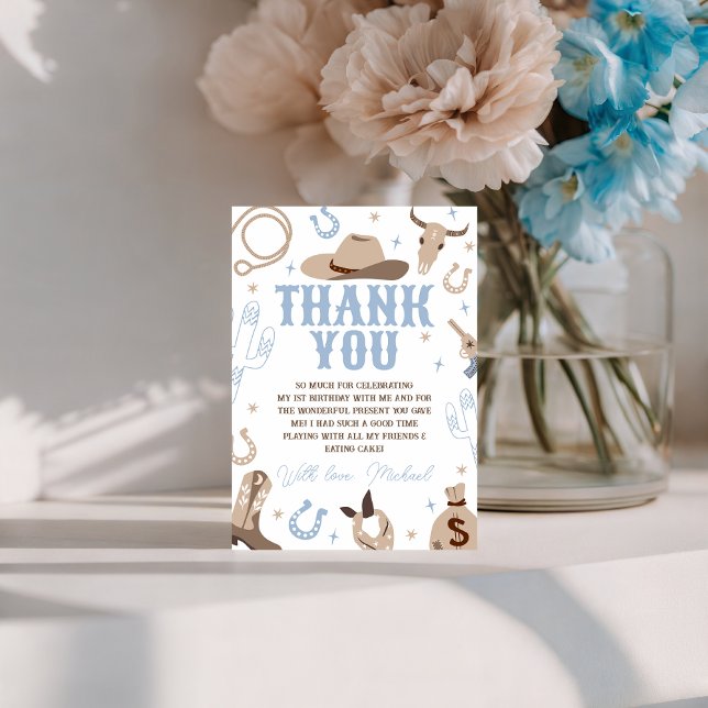 Invitation Blue Cowboy Western Thank You Card (Créateur téléchargé)