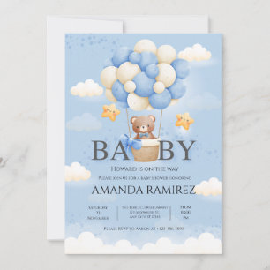 Invitation Blue & Cream Elephant Baby Boy Douche