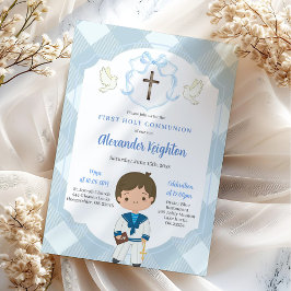 Invitation Blue Crest Sailor Boy First Holy Communion