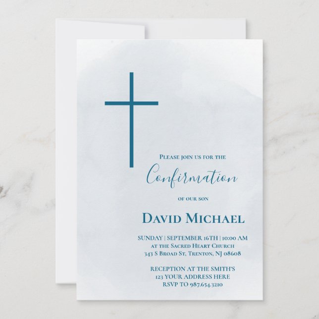 Invitation blue cross Confirmation boy (Devant)