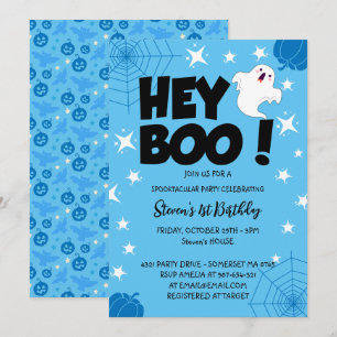 Invitation Blue Custom Halloween 1er anniversaire fête, Hey B
