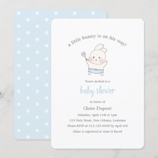 Invitation Blue Cute Bunny Aquarelle Simple Baby shower garço