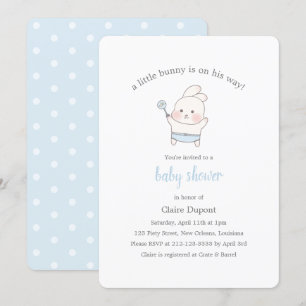 Invitation Blue Cute Bunny Aquarelle Simple Boy Baby shower