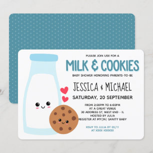 Invitation Blue Cute Kawaii Lait Et Baby shower De Cookies