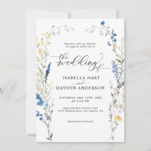 Invitation Blue Dainty Wild Floral DustyMéditerranéen Mariage