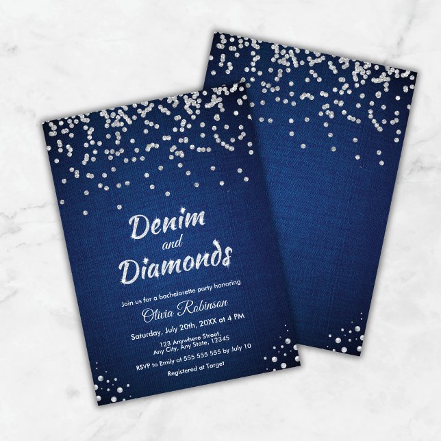 Invitation Blue Denim et Diamonds Elegant Bachelorette Party (Blue Denim and Diamonds Elegant Bachelorette Party Invitation )