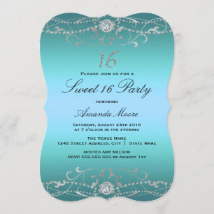 Invitation Blue Diamond Damask Sweet 16