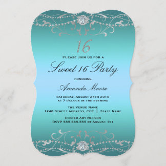 Invitation Blue Diamond Damask Sweet 16