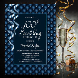 Invitation Blue Diamond Motif 100e fête d'anniversaire