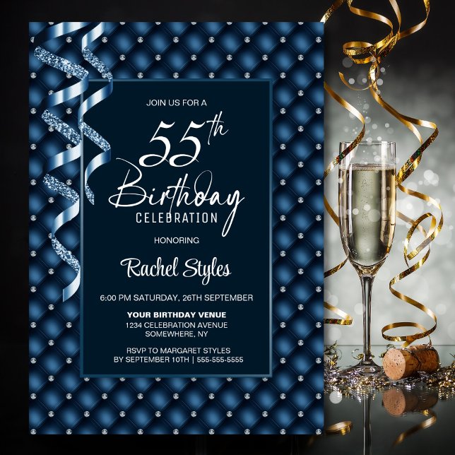 Invitation Blue Diamond Motif 55e fête d'anniversaire (Créateur téléchargé)