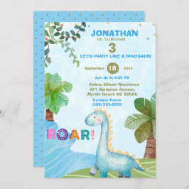 Invitation Blue Dinosaur Enfants T Rex fête d'anniversaire