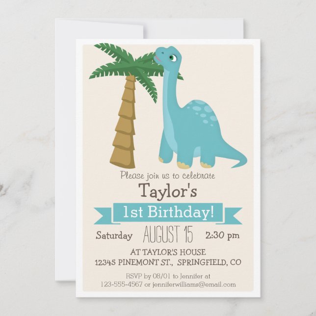 Invitation Blue Dinosaur fête d'anniversaire des enfants (Devant)