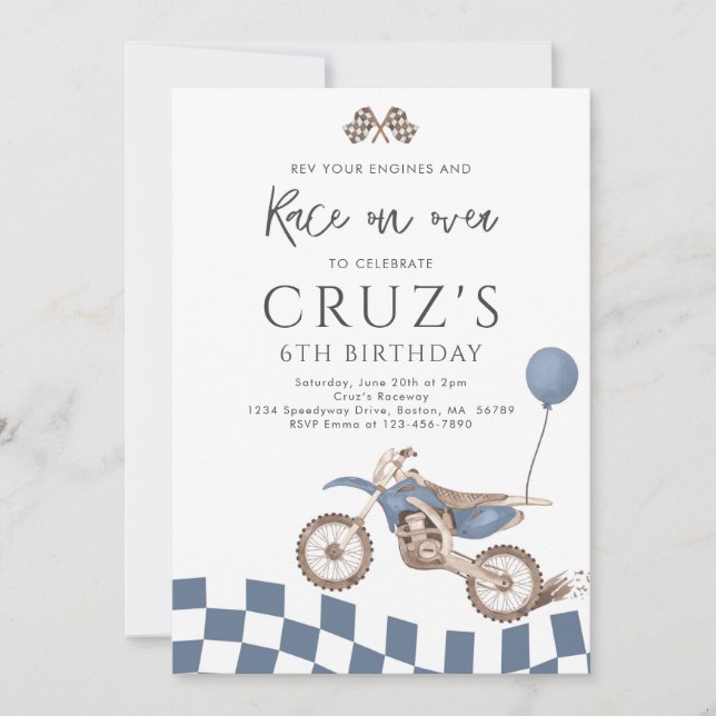 Invitation Blue Dirt Bike Boy Motocross Racing Anniversaire (Devant)