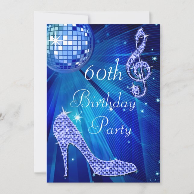 Invitation Blue Disco Ball and Heels 60e anniversaire (Devant)