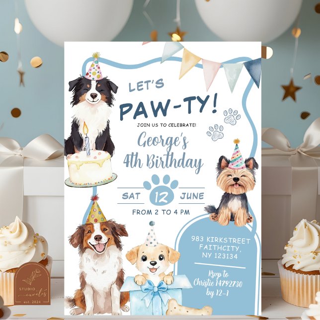 Invitation Blue Dog let's Pawty Birthday (Créateur téléchargé)