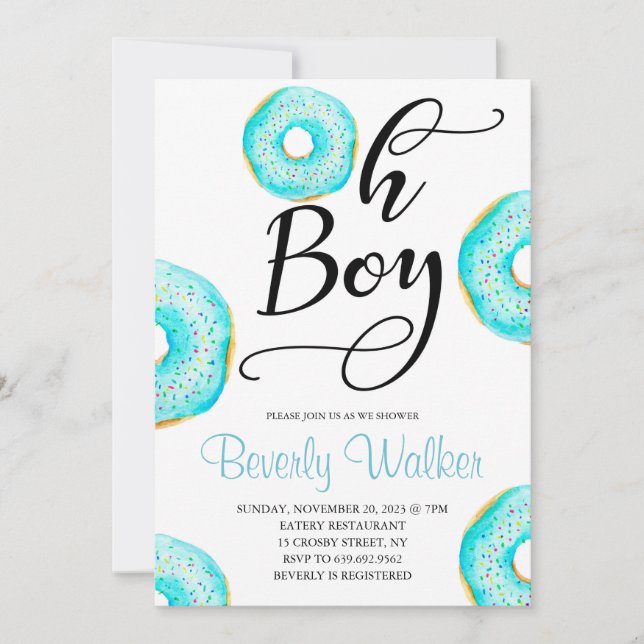 Invitation Blue Donut Oh Baby Boys Baby shower (Devant)