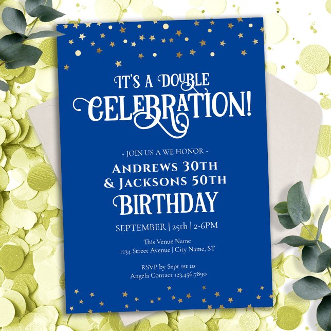 Invitation Blue Double Anniversaire Party Star Confetti (Créateur téléchargé)