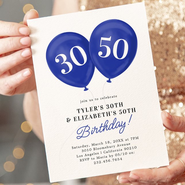 Invitation Blue Double Celebration Joint Anniversaire (Créateur téléchargé)