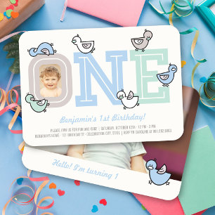 Invitation Blue Ducks Big One Boy's 1st Birthday Party Photo