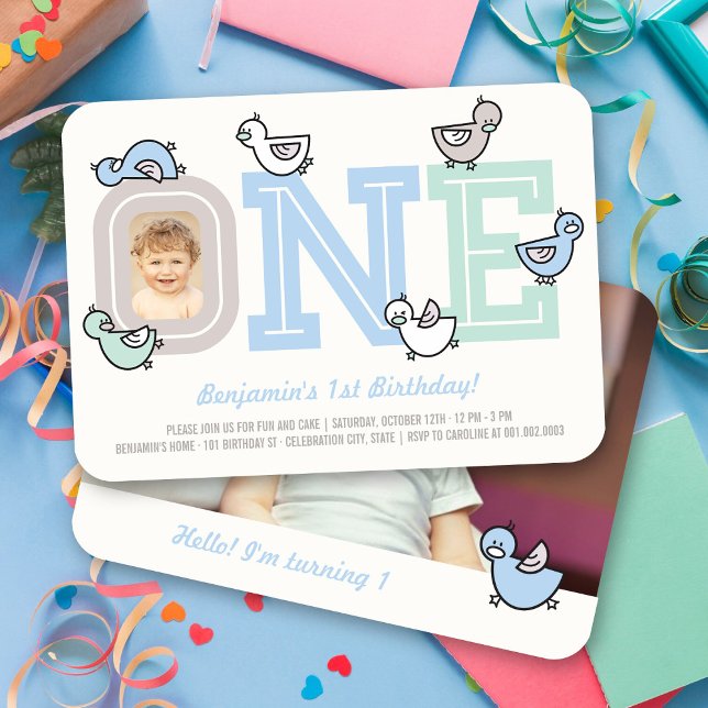 Invitation Blue Ducks Big One Boy's 1st Birthday Party Photo (Pastel Blue Cute Ducks Big One Boy's 1st Birthday Party Photo Invitation @ fatfatin_mini_me)