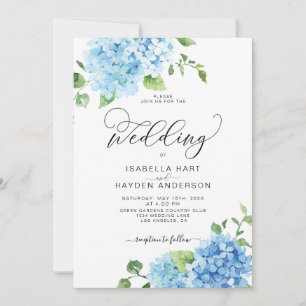 Invitation Blue Dusty Light Navy Floral Hydrangea Mariage