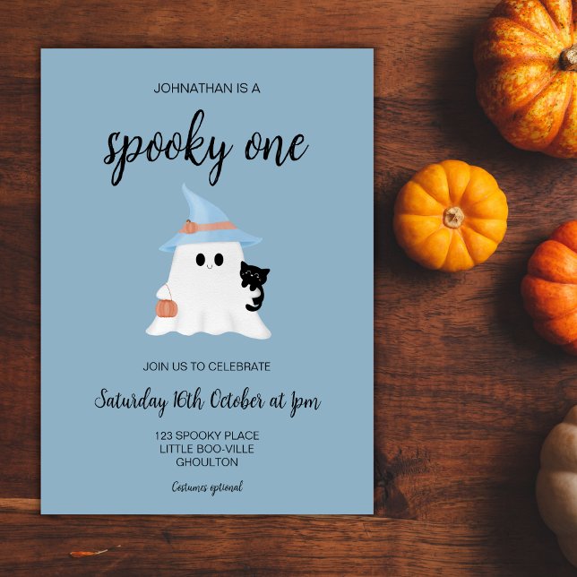 Invitation Blue Éffrayant One Cute Ghost 1st Birthday Boy Par (Créateur téléchargé)