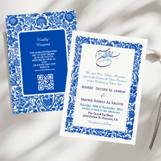 Invitation Blue Elegant Mariage islamique Nikah avec code QR
