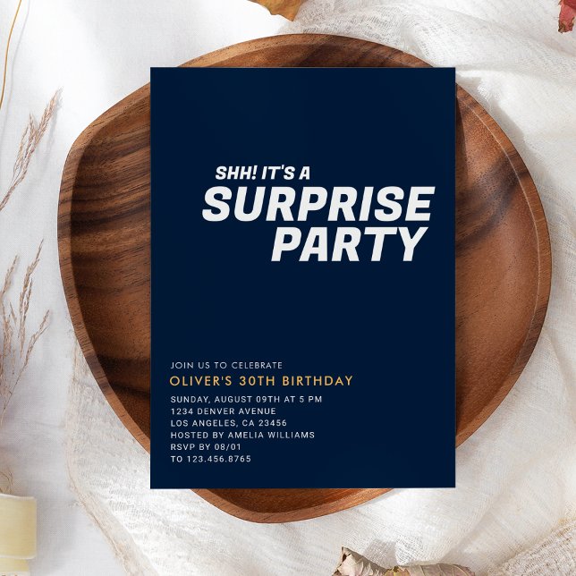 Invitation Blue Elegant & Moderne Surprise fête d'anniversair (Blue Elegant & Modern Surprise Birthday Party Invitation
)