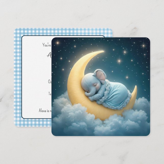Invitation Blue Elephant Baby Boy Douche (Devant / Derrière)
