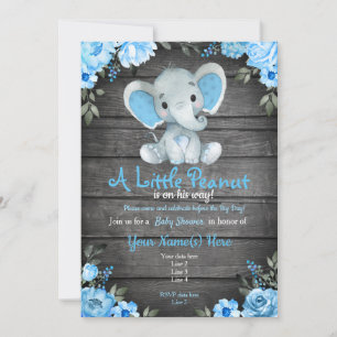 Invitation Blue Elephant Baby shower invitation, garçon rusti