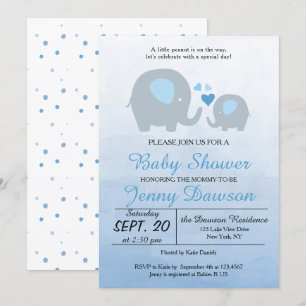 Invitation Blue Elephant Baby shower Party