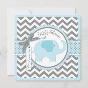 Invitation Blue Elephant Bird et Chevron Baby shower d'impres