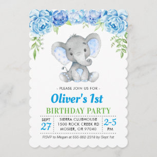 Invitation Blue Elephant Boy 1er 1er 2e anniversaire