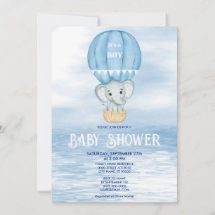 Invitation Blue Elephant Hot Air Baby shower
