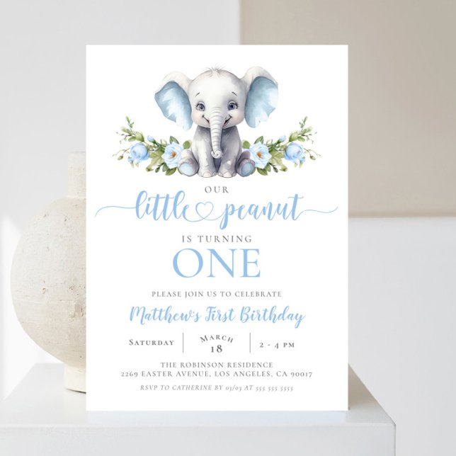 Invitation Blue Elephant Little Peanut Boy 1er anniversaire (Créateur téléchargé)