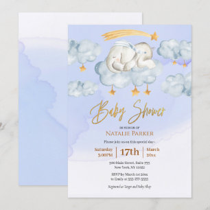 Invitation Blue Elephant Twinkle Little Star Boy Baby shower