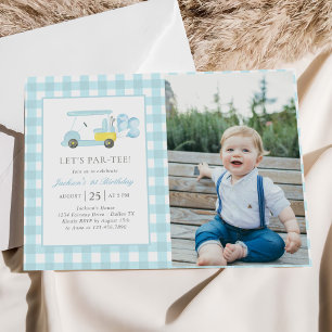 Invitation Blue En vichy Golf Boy 1er anniversaire Photo
