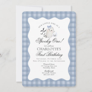 Invitation Blue En vichy Preppy Ghost Éffrayant Un 1er annive