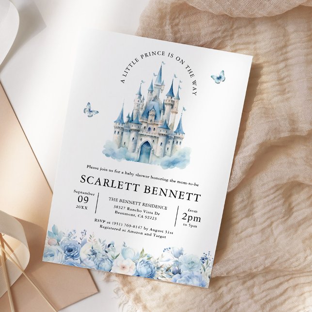 Invitation Blue Fairytale Castle Prince Floral Baby shower (Créateur téléchargé)