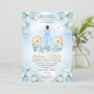 Invitation Blue Fairytale Cinderella Carriage Quinceañera