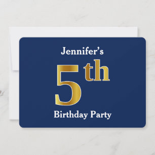 Invitation Blue, Faux Gold 5e fête d'anniversaire + Nom perso
