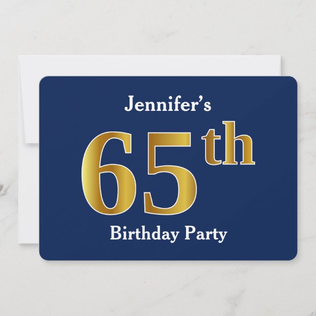 Invitation Blue, Faux Gold 65th Birthday Party + Nom personna (Devant)