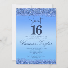 Invitation Blue Faux Parties scintillant Sweet 16 Anniversair