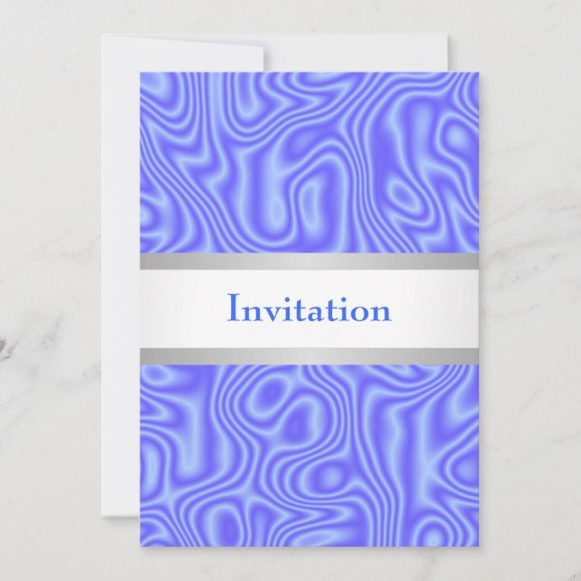 Invitation Blue Faux Soie Blanc Argent 18ème anniversaire (Devant)