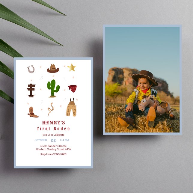 Invitation Blue First Rodeo Cowboy Anniversaire de enfant Pho (Créateur téléchargé)