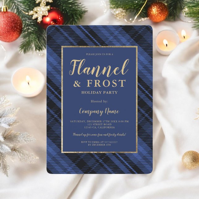 Invitation Blue flannel gel entreprise Noël (Blue flannel frost business corporate Christmas Invitation)