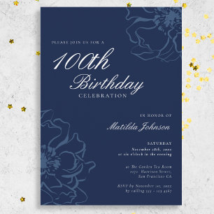 Invitation Blue Floral 100e fête d'anniversaire